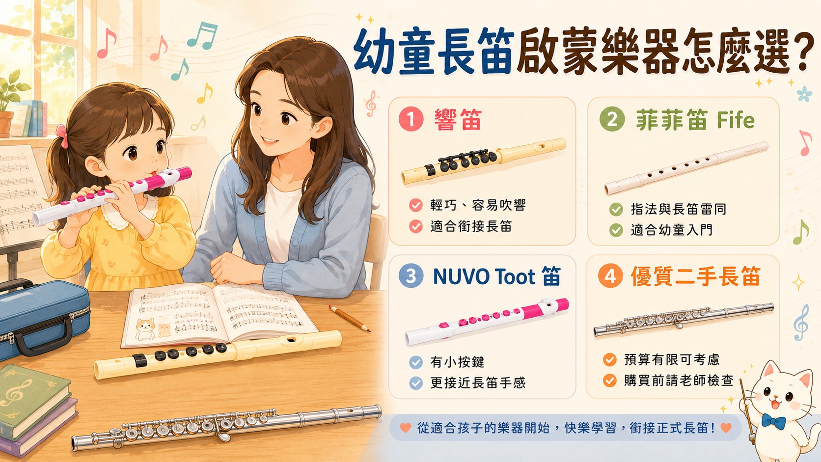初學長笛銜接樂器,包含 TOOT 笛、響笛與菲菲笛介紹